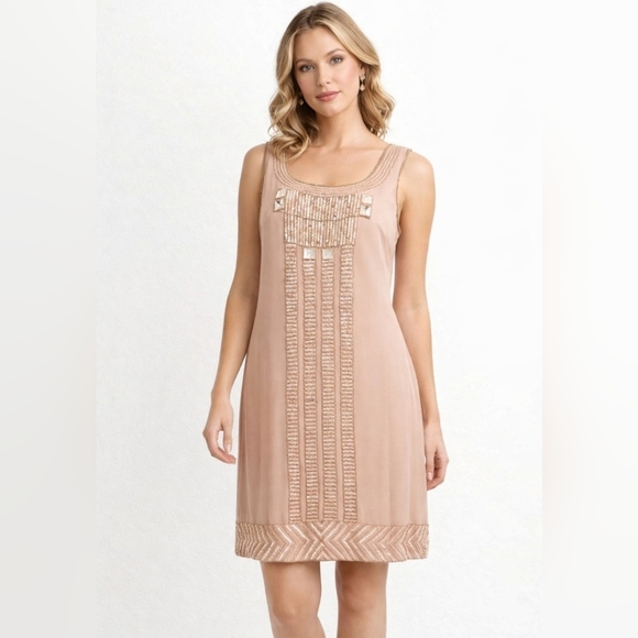Adrianna Papell Dresses & Skirts - Adrianna Papell Evening Sleeveless Shift Dress Beaded Sequin Embellished Size 10